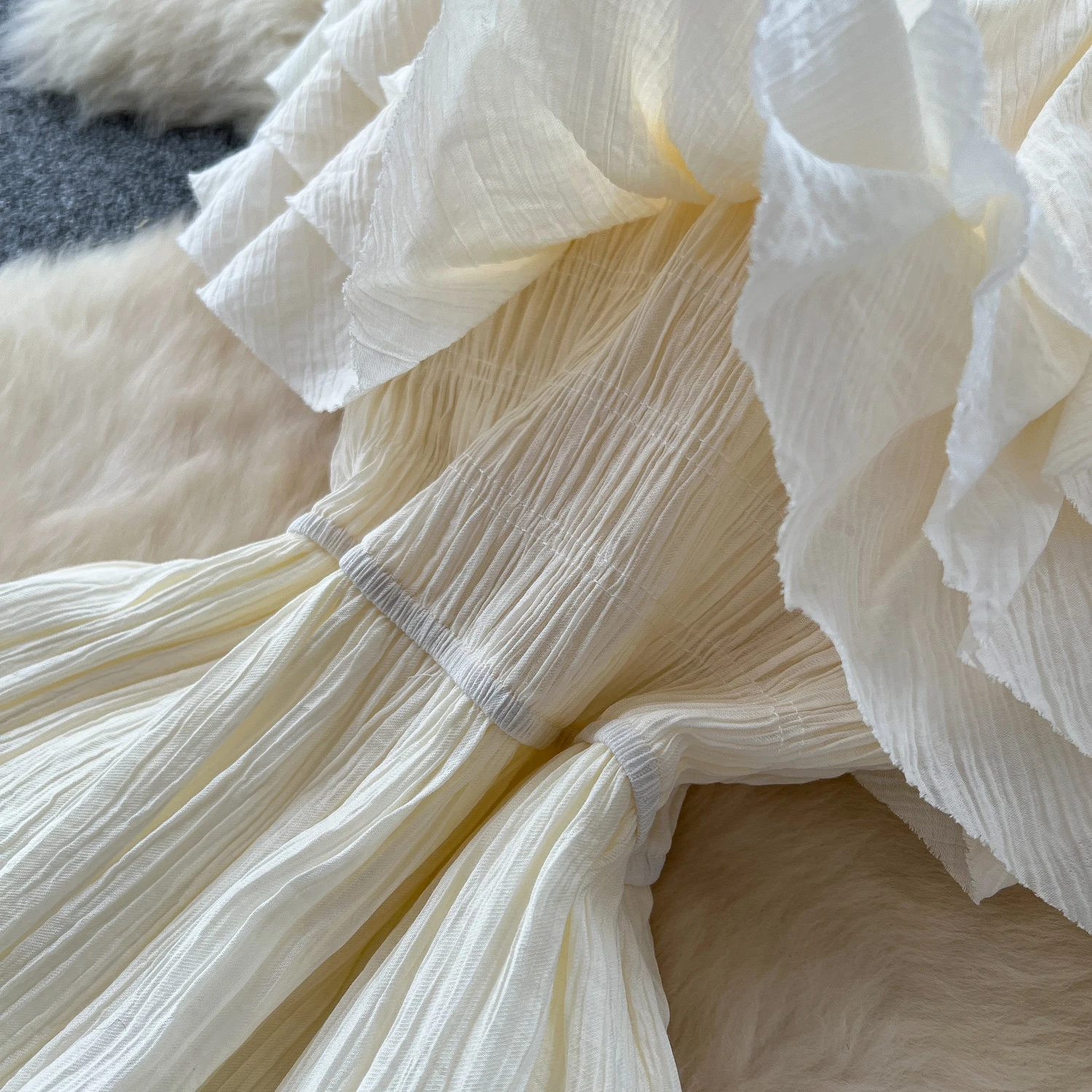 Verão slash neck midi vestido babados em camadas vestidos femininos boho plissado dobras costura praia férias novo em 2025 chique