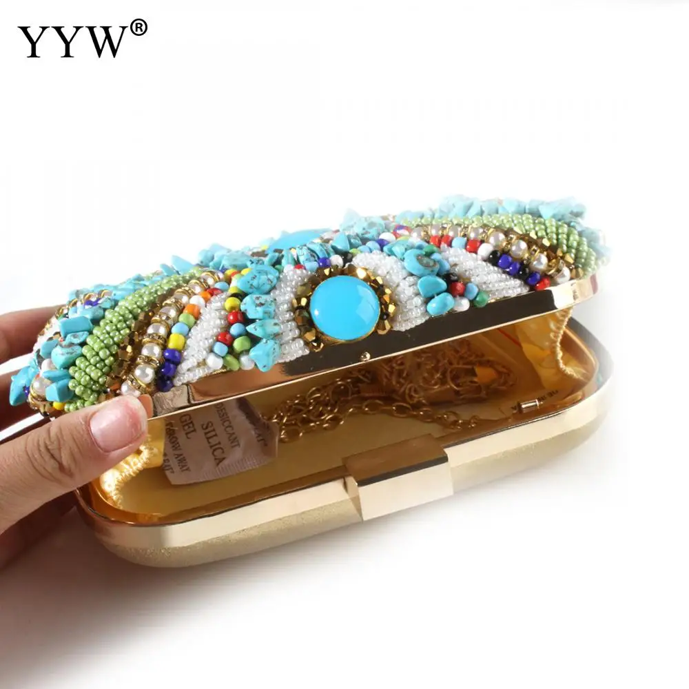 2023 Multicoloured Stone Bohemia Beading Evening Clutch Bags Contrast Rainbow Colors Hand Bags Women Wedding Party Purse Clutch