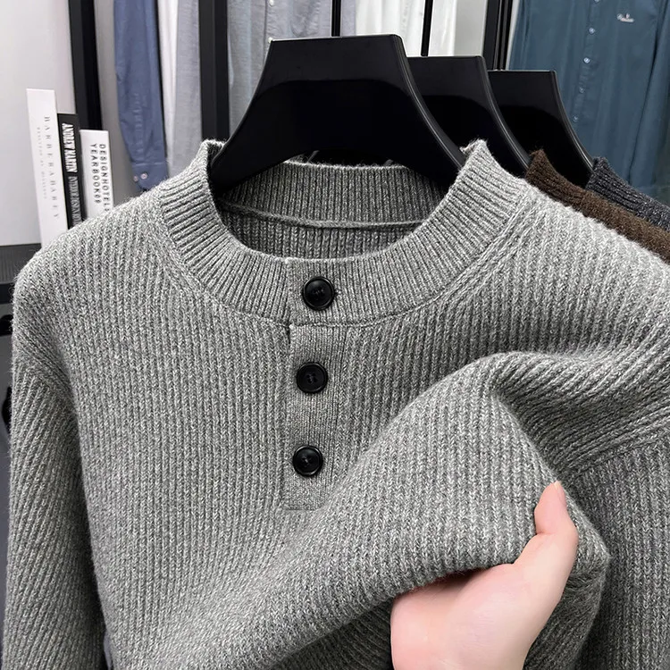 

2025 New Men's Casual Knitted Sweater Autumn Winter Thiened Polyester Nylon Acrylic Fce Lined Versatile Base Layer Trend...