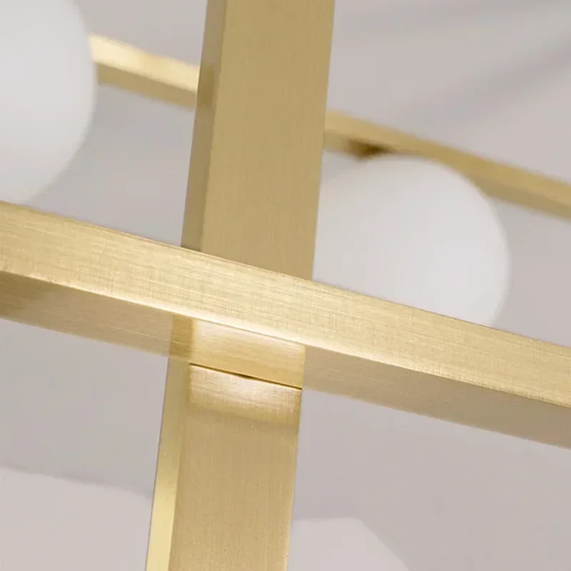 Modern Wrought Iron Geometric Frame Glass Spherical Chandelier Study Living Room Dining Room Decorative Lighting