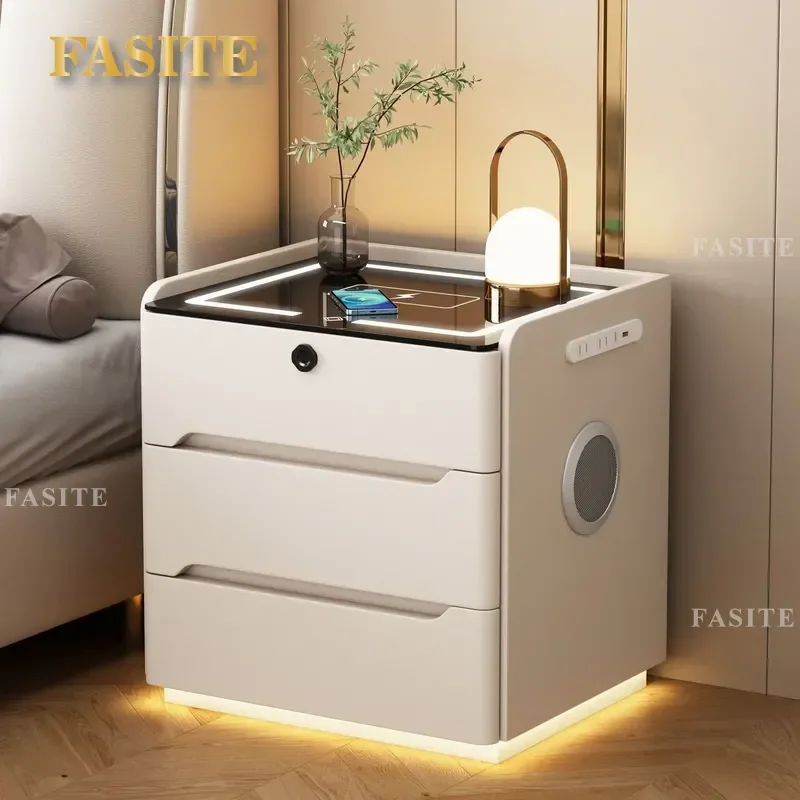 For Smart Bedside Table Modern Light Luxury Small Storage Nightstand Multi-functional Floor Standing Home Bedroom Furniture