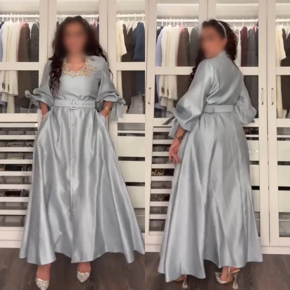 

Customized Charmeuse Sequined Sash O-Neck A-line Midi Dresses Bespoke Occasion Classic Retro Elegant Evening
