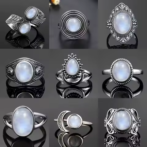 Vintage 925 Sterling Silver Natural Moonstone Rings Bohemia Oval Shape Retro Ring Gifts Fine Jewelry for Women Men