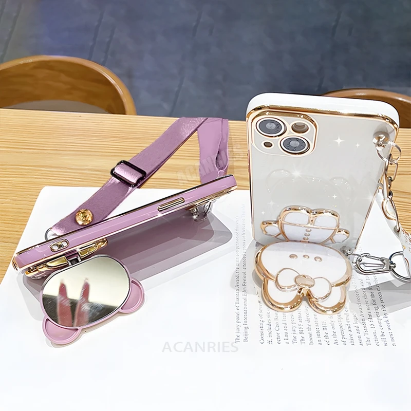 A 50 70 30 20 Crossbody Mirror Holder Silicone Case For Samsung Galaxy A50 A70 A7 2018 A30s A50s A21s A20s A20 A30 Lanyard Cover