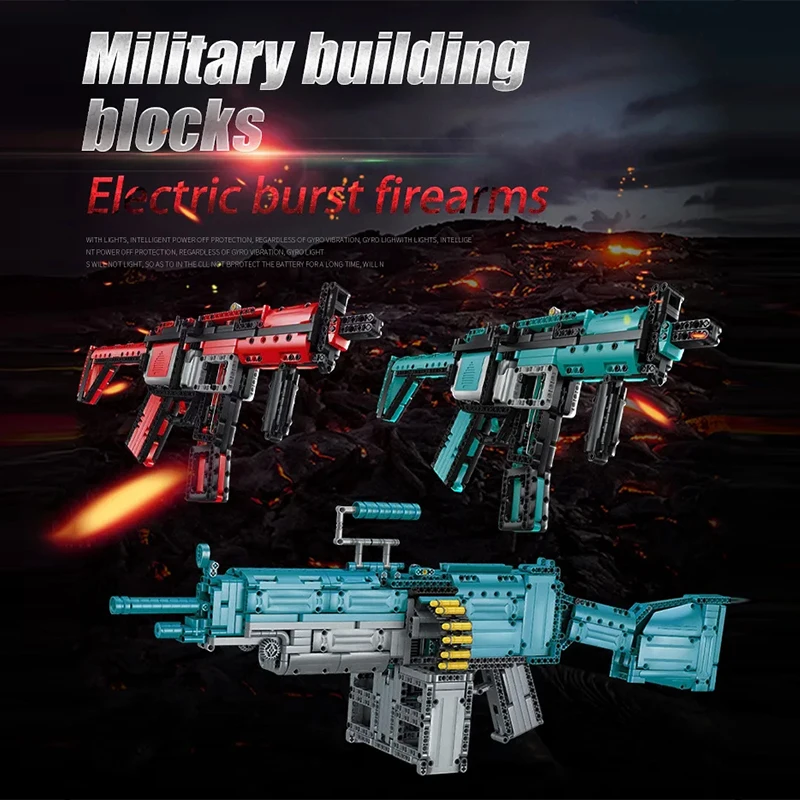 Military Electric M249 Machine Gun Assembled Building Blocks Bricks Model MOC Submachine Firearms Weapons Sets Kid Toy Boy Gifts