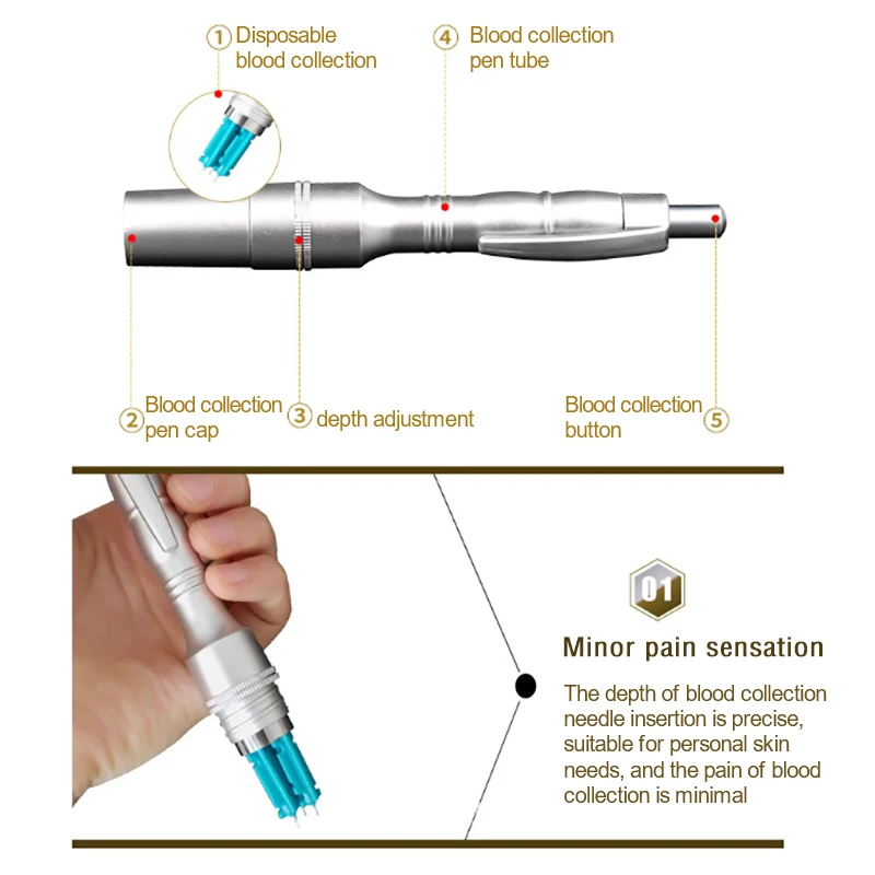 Silver Three-needle Blood Lancing Pen Cupping Acupuncture Massage Device For Blood Test Blood Collection Device Adjustable Depth