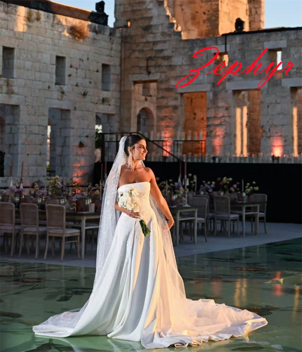 Изысканное свадебное платье из белого джерси по индивидуальному заказу, элегантное свадебное платье без бретелек без рукавов, платья с открытой спиной и шлейфом