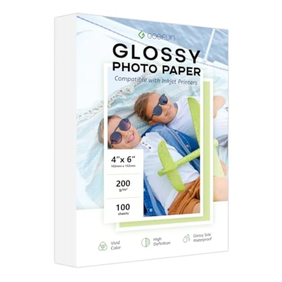 4x6 Photo Paper, 100 Sheets 54LB Glossy Inkjet Printer Paper 200 GSM Picture paper for Printer for Dye Ink