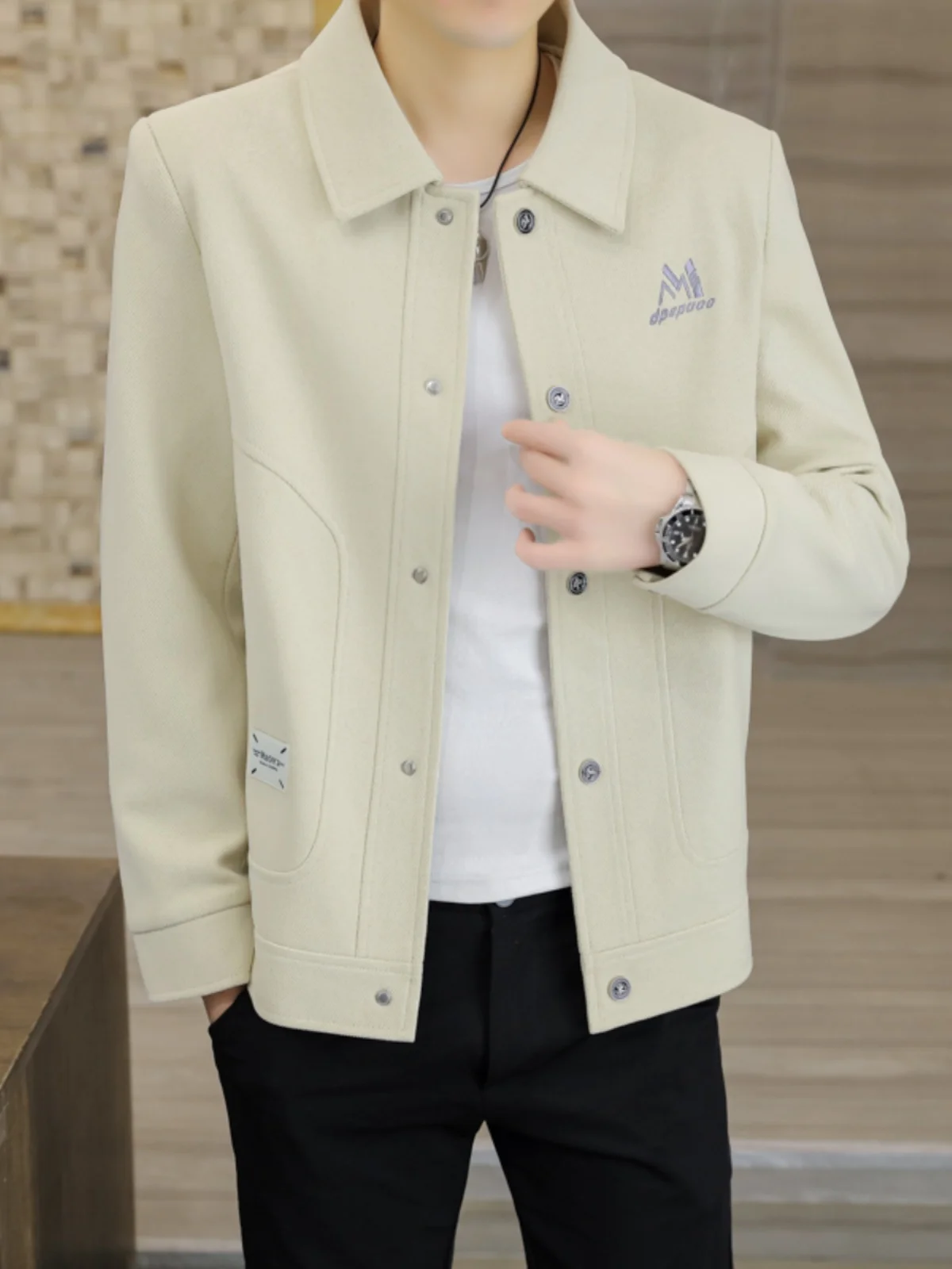 

Весенне-осенняя модная мужская куртка с отложным воротником, повседневная приталенная верхняя одежда, прямого кроя, с длинными рукавами, из полиэстера, молодежное пальто