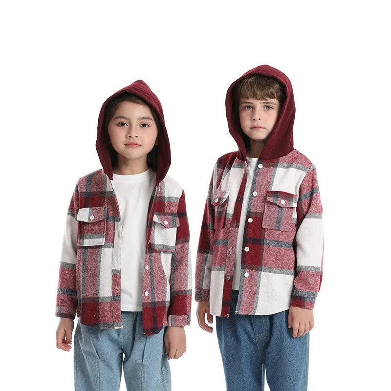 Hooded plaid jacket Spring and autumn casual short jacket