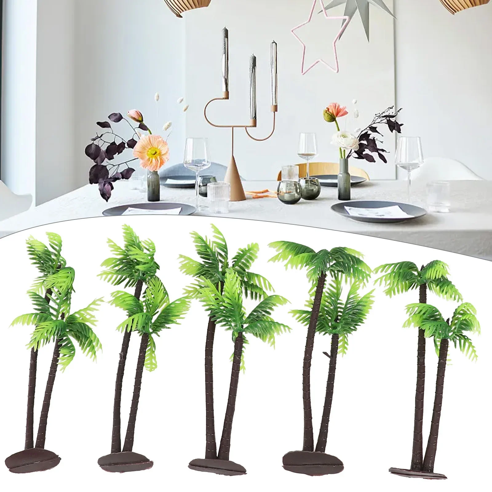 5Pcs Plastic Coconut Palm Tree Miniature Plant Pots Bonsai Craft Micro Landscape DIY Decor Living Room Study Decor Craft Model