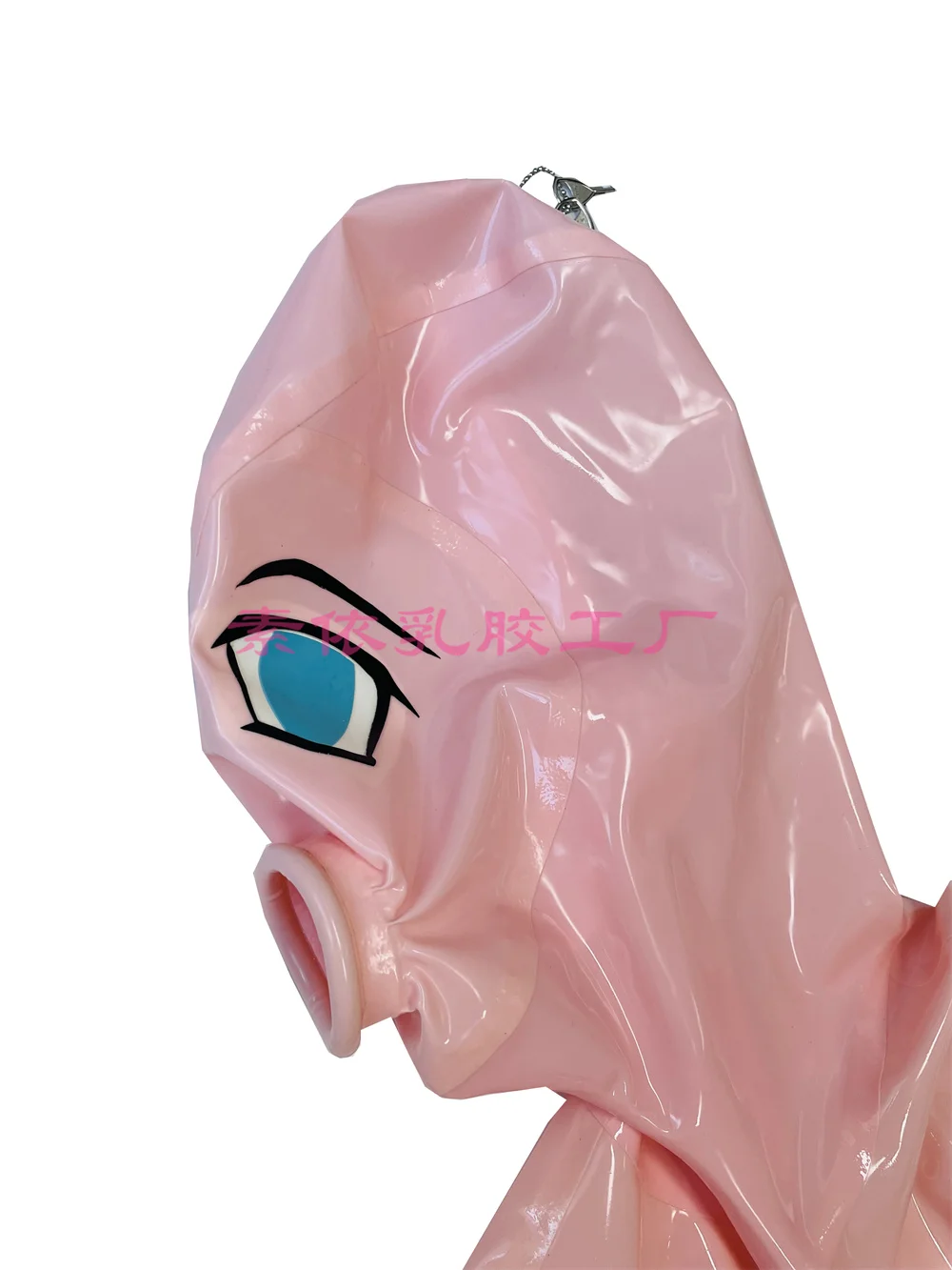 Baby pink full cover latex catsuit handmade gloves mouth sheath codpiece hidden two sheath 3D breast