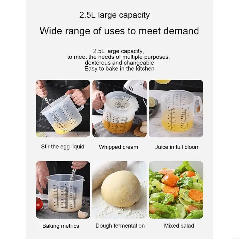 

L43A 2.5L Baking Measuring Cup Scale Mixing Bowl with Lid Transparent Home Mixing Cup