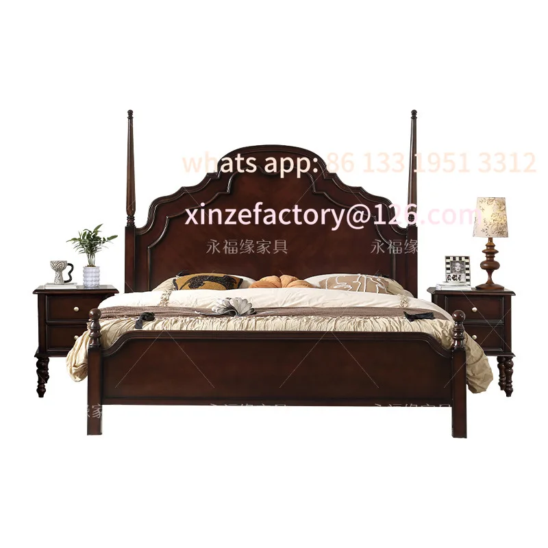 سرير من الخشب الصلب، سرير مزدوج أسود عالي الجودة، سرير فرنسي قديم، بسيط، طراز القرون الوسطى، كبير #1