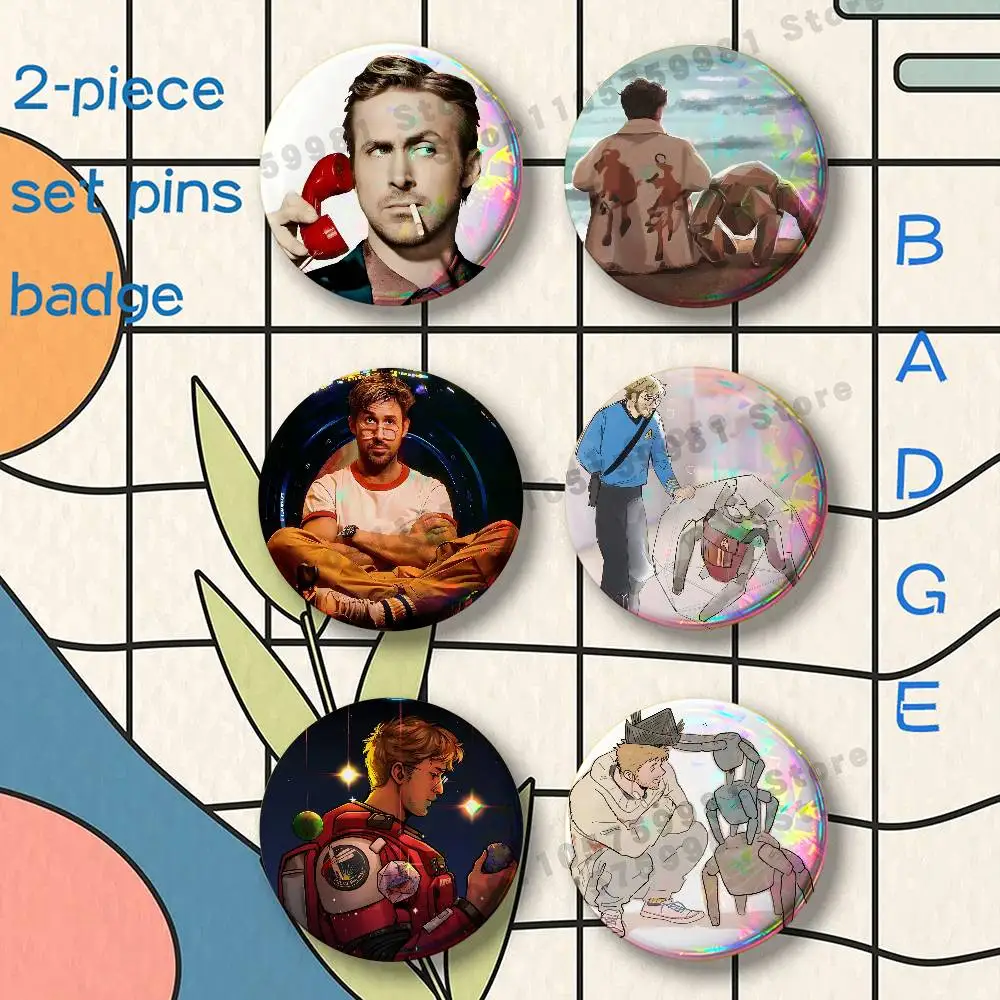 R-Ryan G-Gosling Cartoon 2-piece set Free Mix Backpack Clothes Jewelry Accessories Round Badge Collection Gifts