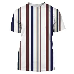 Camisetas con estampado 3D a rayas para hombre, ropa deportiva sencilla y elegante, informal, de manga corta, cuello redondo, talla grande, novedad de verano