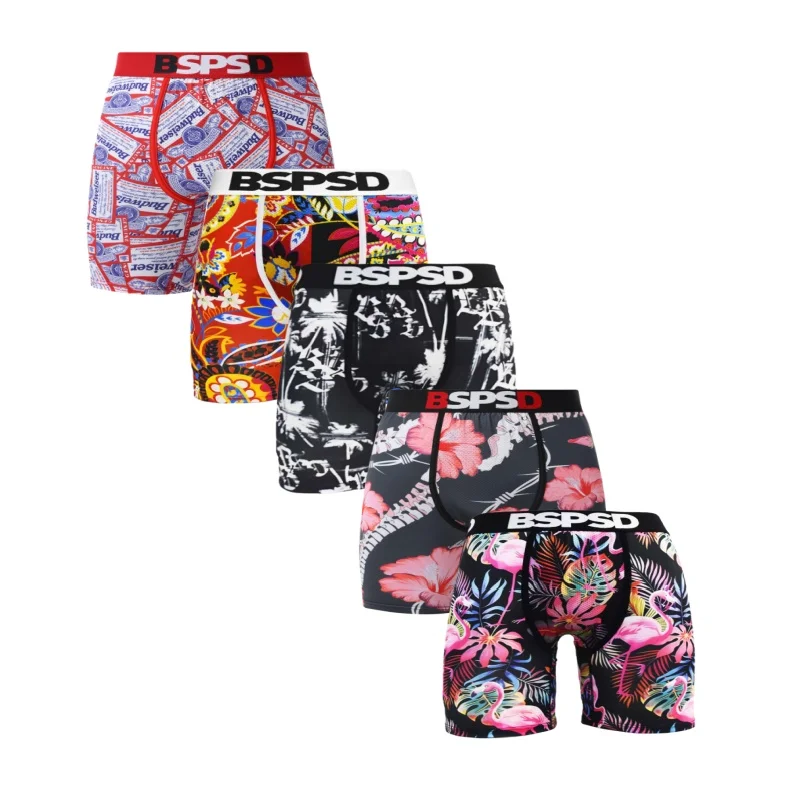 

5Pcs Men Underwear Boxers Breathable Comfort Mens Underpants Boxers Plus Size Printed Man Panties Men's Boxers Briefs Trunks