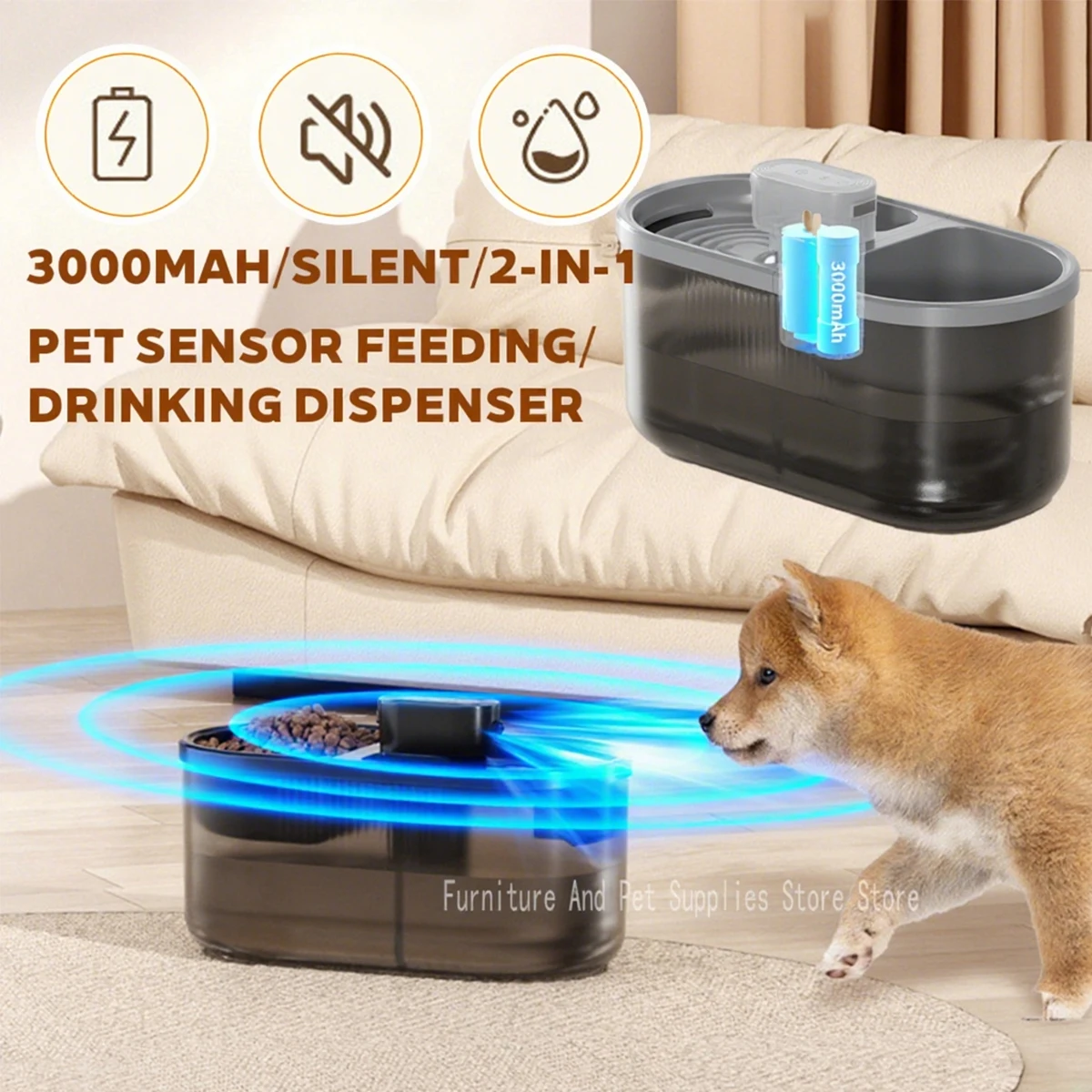 

Automatic pet water dispenser sensor version dog food water dispenser water replenishment 2-in-1 drinking and feeding supplies