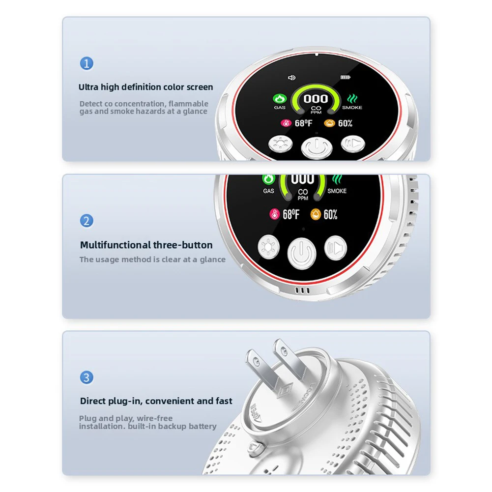 Home Safety Alarm,5 in 1 Carbon Monoxide Smokes Gas Detector HD Display with Temperature Humidity Sensor for Home, RV - view 5