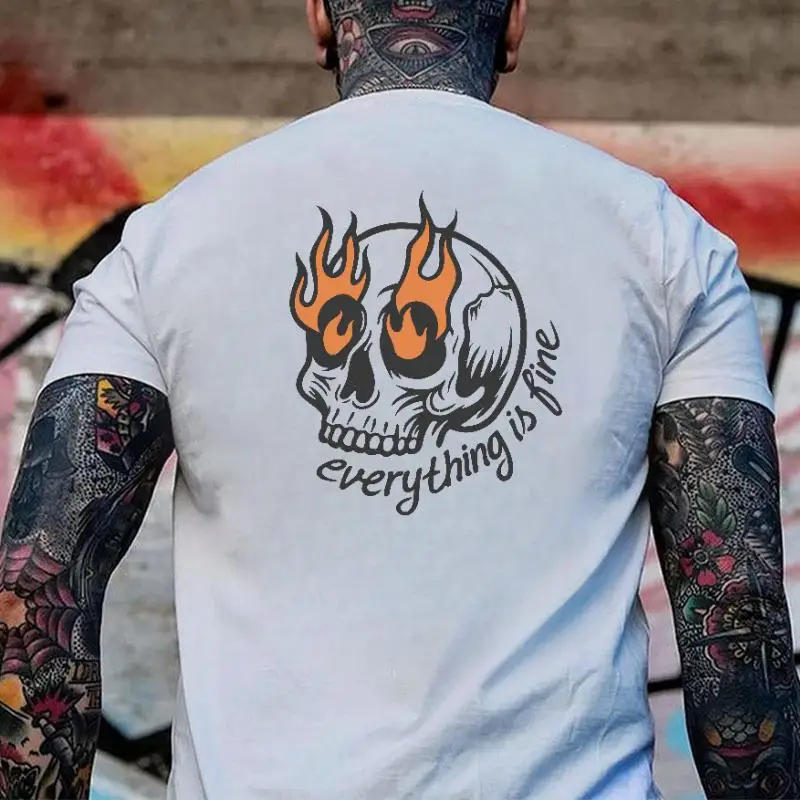 

Everything Is Fine Skull Shirt 2025 Fire Eye Graphic Tee Punk Grunge Streetwear Funny Sarcastic Dark Humor T-Shirt