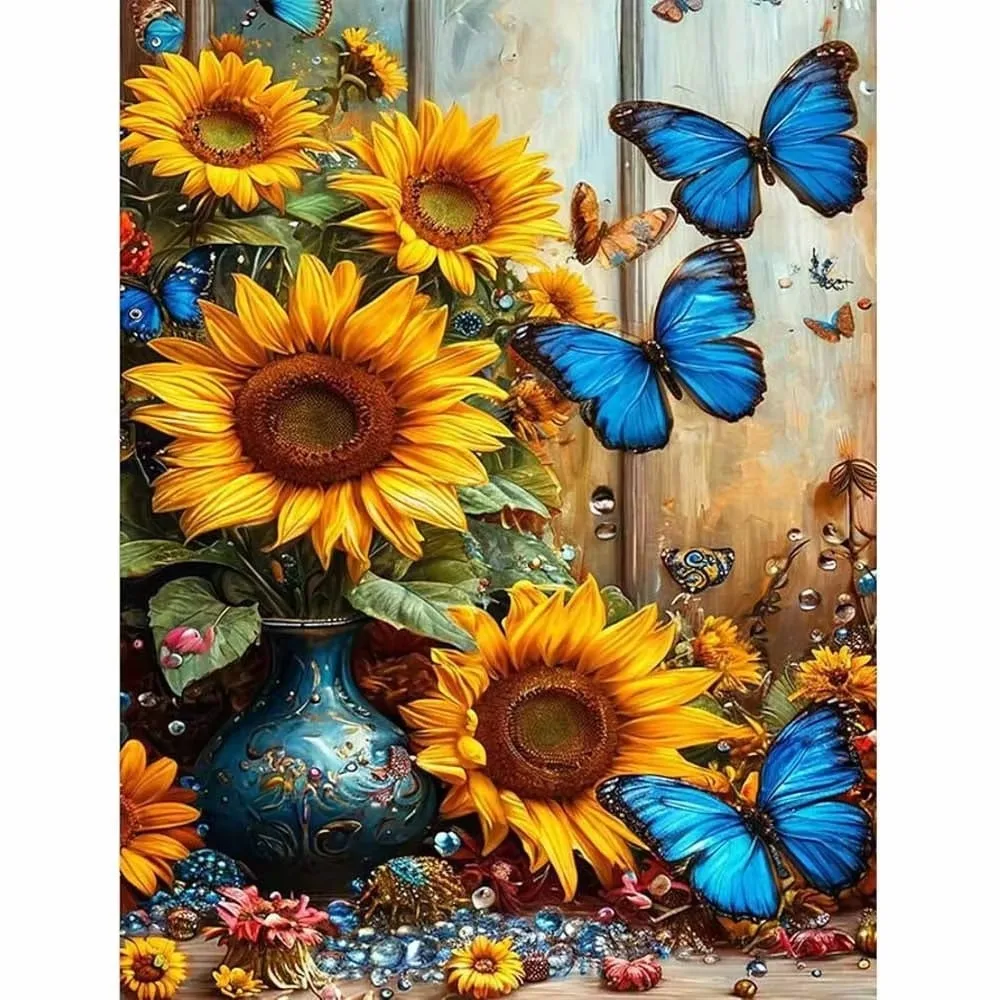 Adult Jigsaw Puzzle 500/1000/1200/2000 Pcs Sunflower Blue Butterfly Paper Puzzle Decorative Painting Exercise Brain Thinking