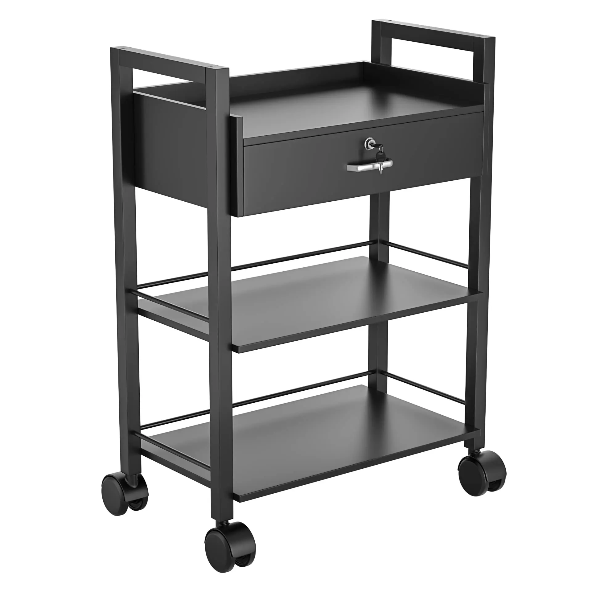 Salon Trolley Cart, Salon Tray Wooden Mobile Utility Cabinet with 1 Drawer 2 Trays, Rolling Storage Station Medical