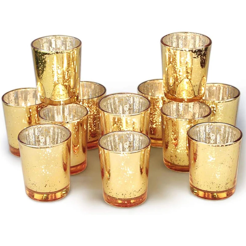 12PCS Votive Candle Holders Speckled Mercury Glass Candle Holder Bulk Ideal Candle Jars for Wedding Centerpieces,Party Supplies