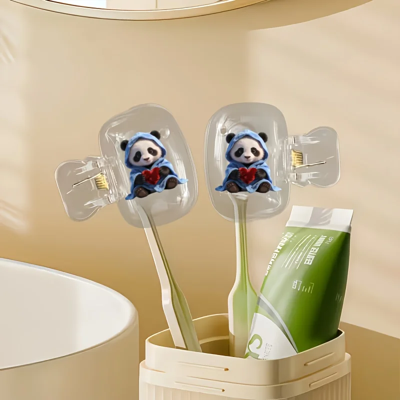 2pcs Portable Panda Dustproof Odorless Toothbrush Case for Travel Ventilation Holes to Keep Clean Dry Gift For Friends Student