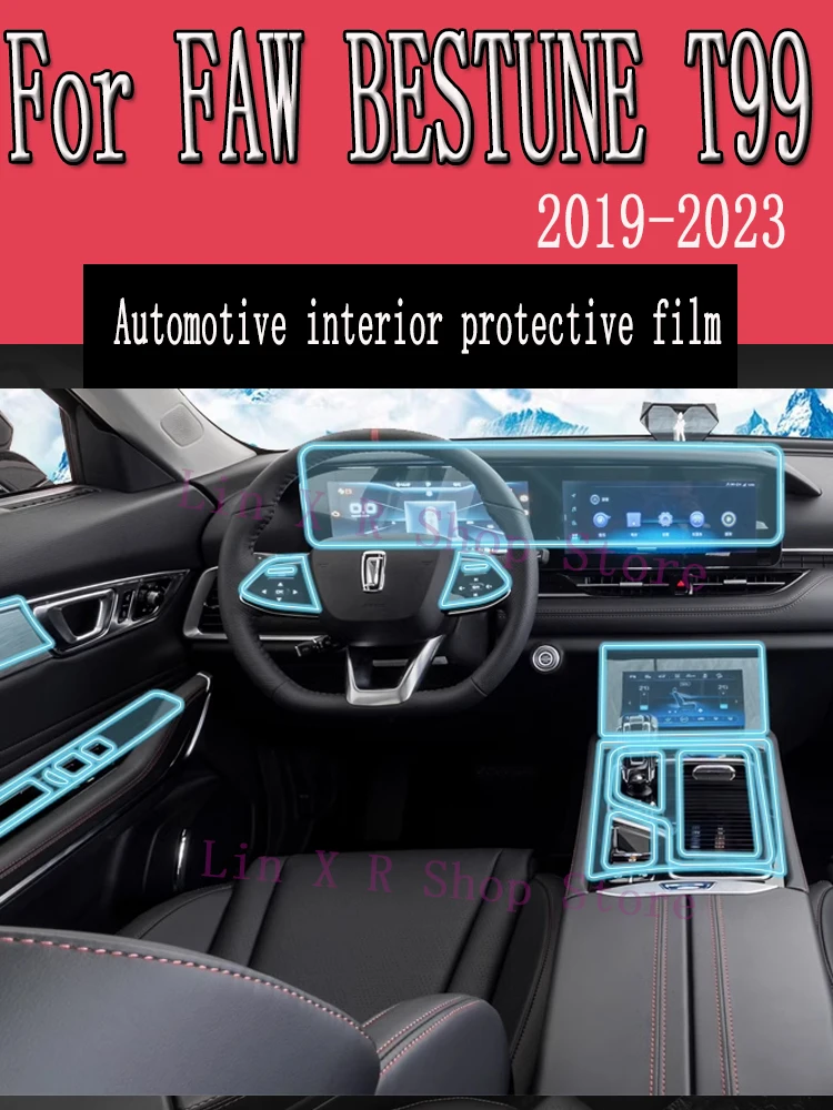 

For FAW BESTUNE T99 2023 2022 Navigation Center Console Gear Panel Screen TPU Car Interior Protective Film Anti-Scratch Sticker