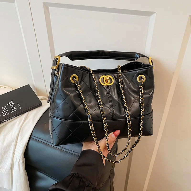 ヴィンテージカラーブロックトートバッグ、女性用、大容量レザーショルダーバッグ、クラシックなチェーンストラップ、仕事やショッピングに使える多用途な財布