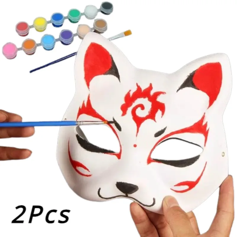ورقة قناع نصف وجه فارغة للأطفال ، قطة ، ثعلبة ، أبيض ، تصنعها بنفسك ، رسم ، هالوين ، فستان ، حيوان ، زي ، ديكور ، 2 * *