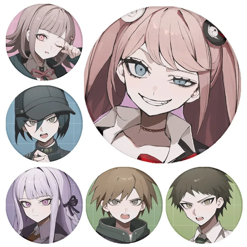 58mm Danganronpa Trigger Happy Havoc Brooch Pin Naegi Makoto Asahina Aoi Kirigiri Kyoko Brooch Pins For Clothes Backpack Jewelry