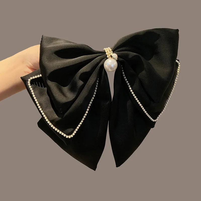 Large Fabric Bow Hair Clips Crystal Rhinestone Hairpins Headwear Elegant Fashion Barrette Hair Accessories for Women Girls