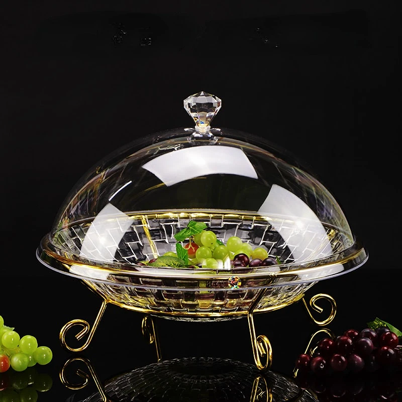 Hotel Crystal Glass Pastry Fruit Plate High-Grade Tall Fruit Bowl Tray with Lid Cover Transparent