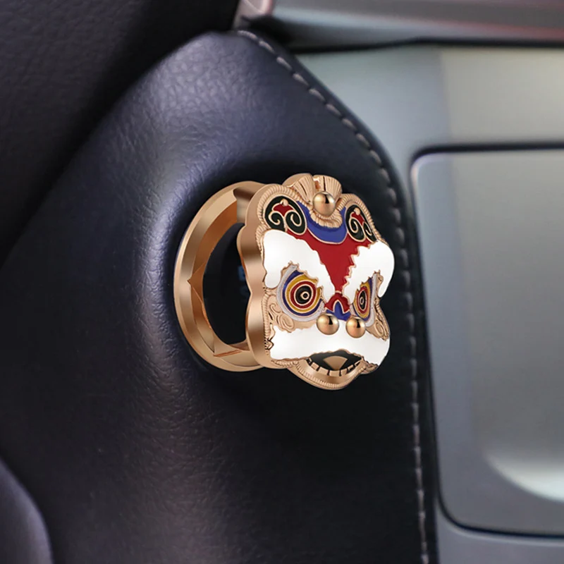 China-chic Lion Penutup Pelindung Kunci Start Mobil Dekorasi Stiker Pengapian Tombol Cincin Penutup Lipat Modifikasi Interior Mobil