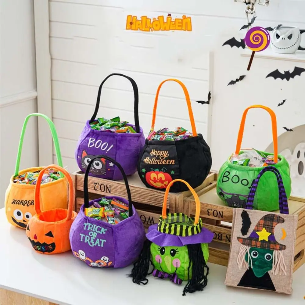 Creative Cloth Halloween Candy Bag Trick or Treat Gifts Pouch Pumpkin Candy Bucket Plush Handbag Stuffed Cotton Tote Bags Kids