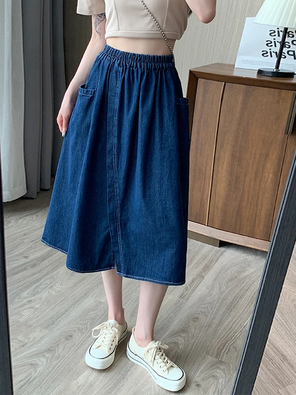 High Waist Cotton Denim Waed A-Line Skirt Women's Loose Slimming Spring Faion Korean Sle f-length Skirt