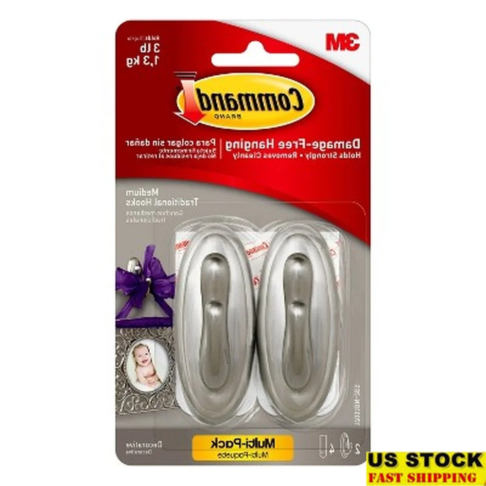 

Medium Size Decorative Wall Hooks 2 Pack Nickel Finish No Tools Required Easy to Apply Holds 3 lbs Ideal Home Office