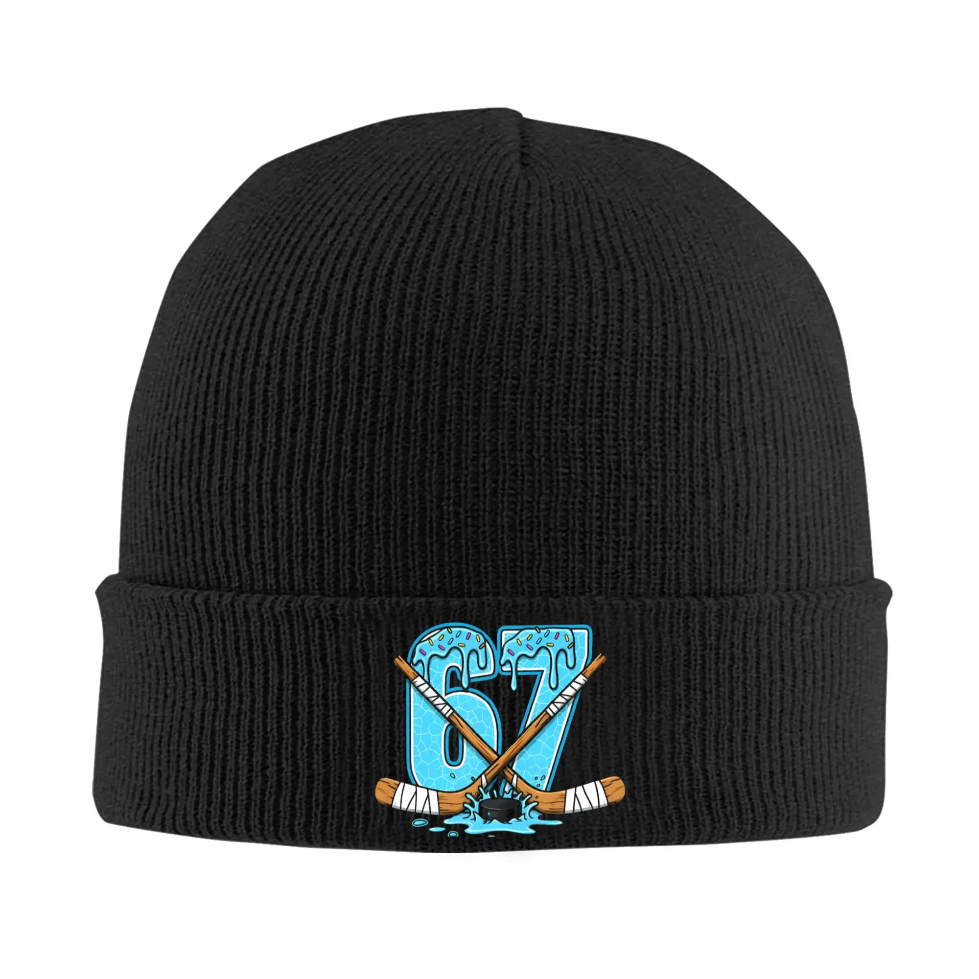 Ice Cream Drip Hockey Number 67 Bonnet Hats Beanie Hats Autumn Winter Design Knit Hat Fashion Men Outdoor Thermal Elastic Cap