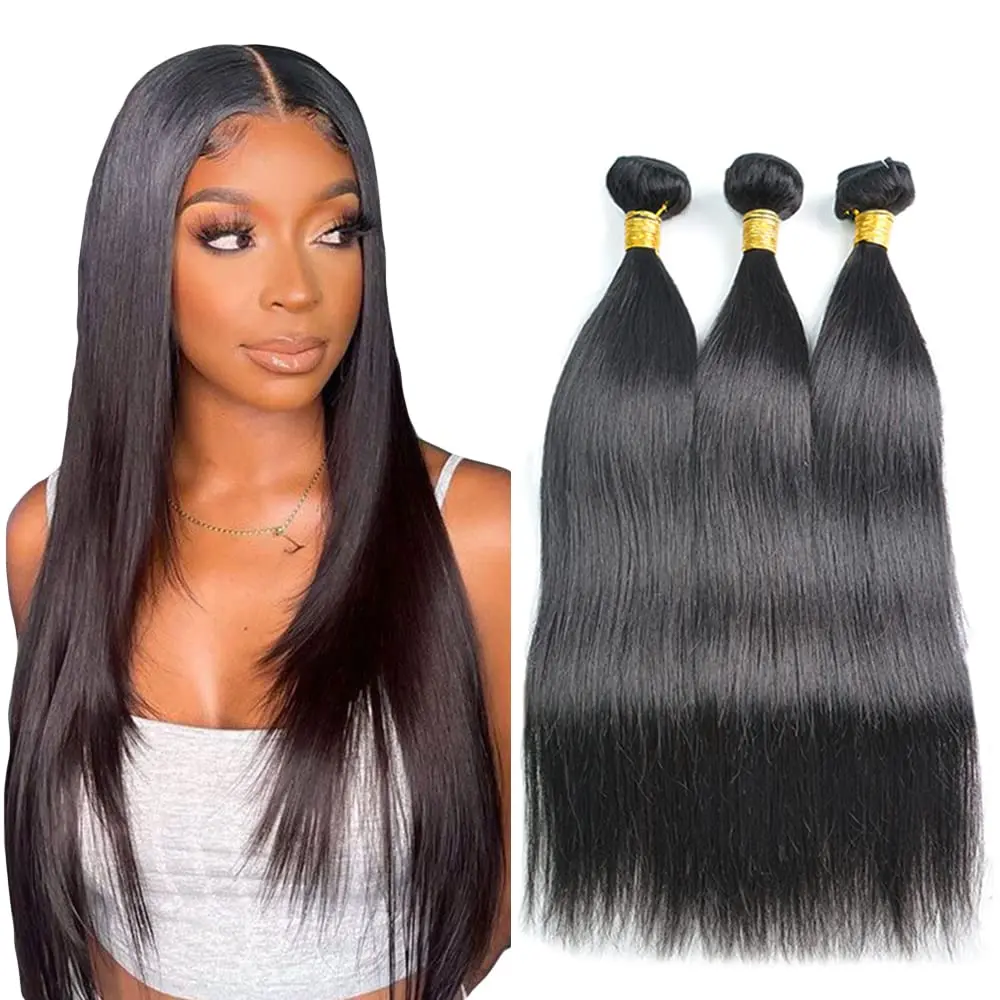 Straight Human Hair Bundles 100% Unprocessed Brazilian Raw Virgin Human Hair Bundles 14 16 18 Inch Straight Bundles Human Hair