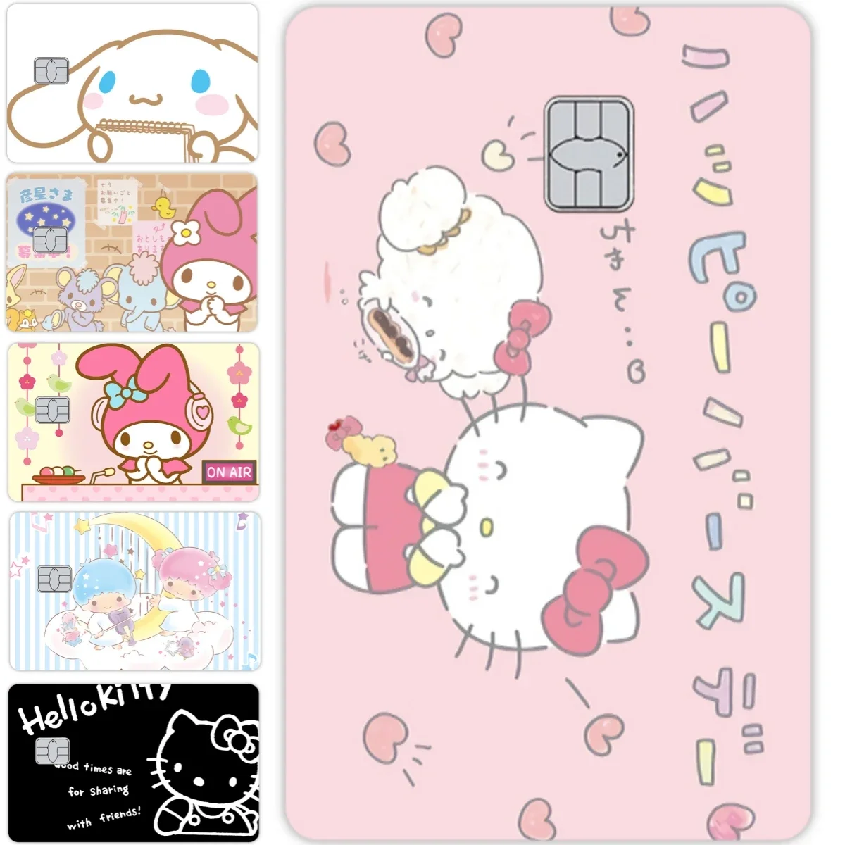 Dibujos animados Cinnamoroll Hello Kitty My Melody Anime Diy tarjeta de crédito tarjeta de débito pegatinas de piel Kawaii Kuromi Pvc película impermeable piel