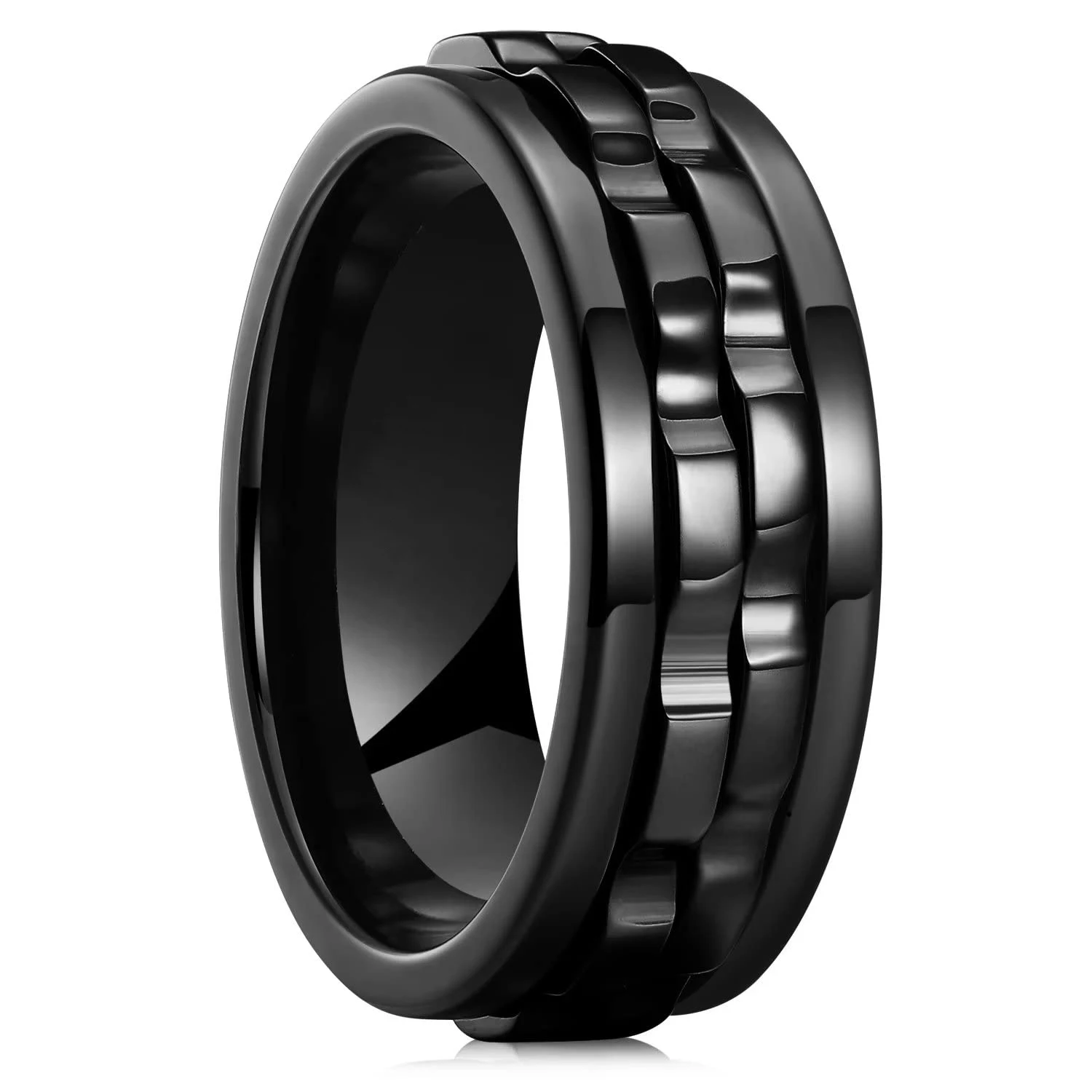 Fashion Punk Style Gear Rotating Anxiety Fidget Ring Titanium Steel Chain Spinner Rings For Men Rock Biker Wedding Party Jewelry