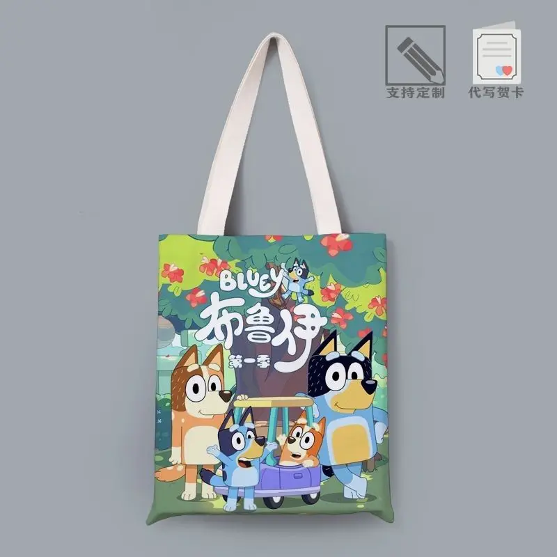 

New Cute Cartoon Bluey Canvas Bag 40x35cm Anime Pattern Shoulder Bag Handheld Shopping Bag Large Capacity