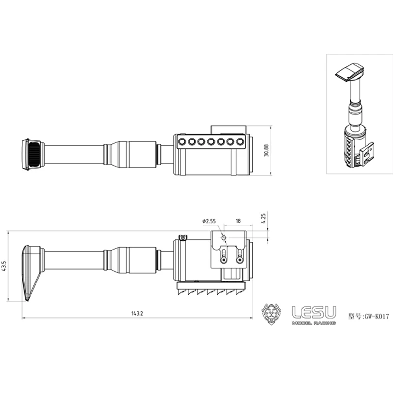 LESU-filtro de aire de Metal para coche, pieza de luz diurna LED para bricolaje TAMIYAYA RC Tractor, modelo de camión, accesorios de repuesto, juguete TH15078, 1/14