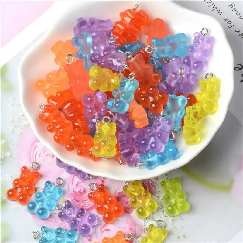 50pcs Candy Color Gummy Cute Mini Bear Charms Pendant for Making Cute Earrings Pendant Necklace DIY Creative Jewelry Finding