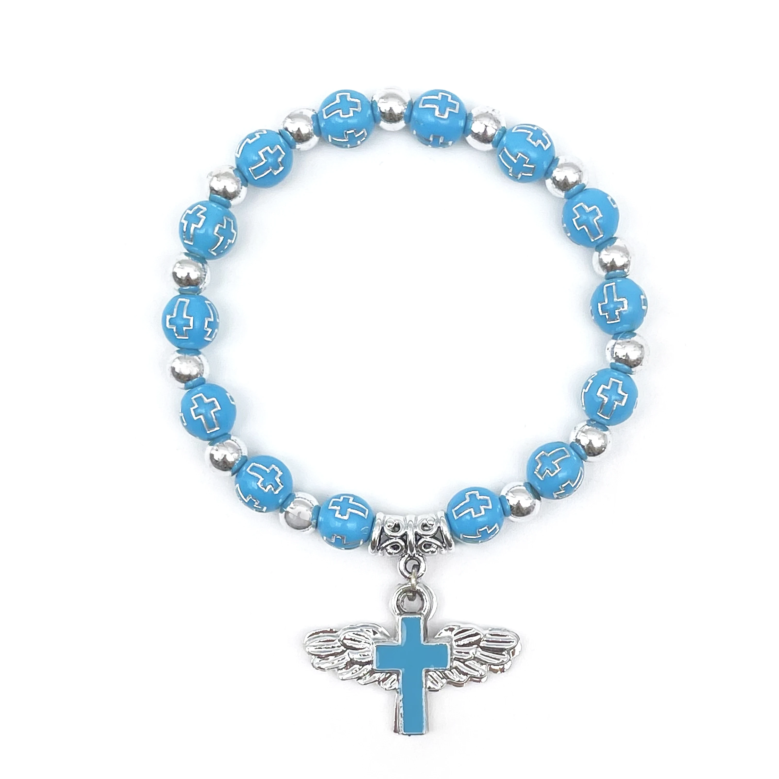 12 Uds. Pulsera elástica de cristal con forma de cruz de ala de Ángel Recuerdos de Bautizo comunión cumpleaños boda ducha recuerdo para niño y niña