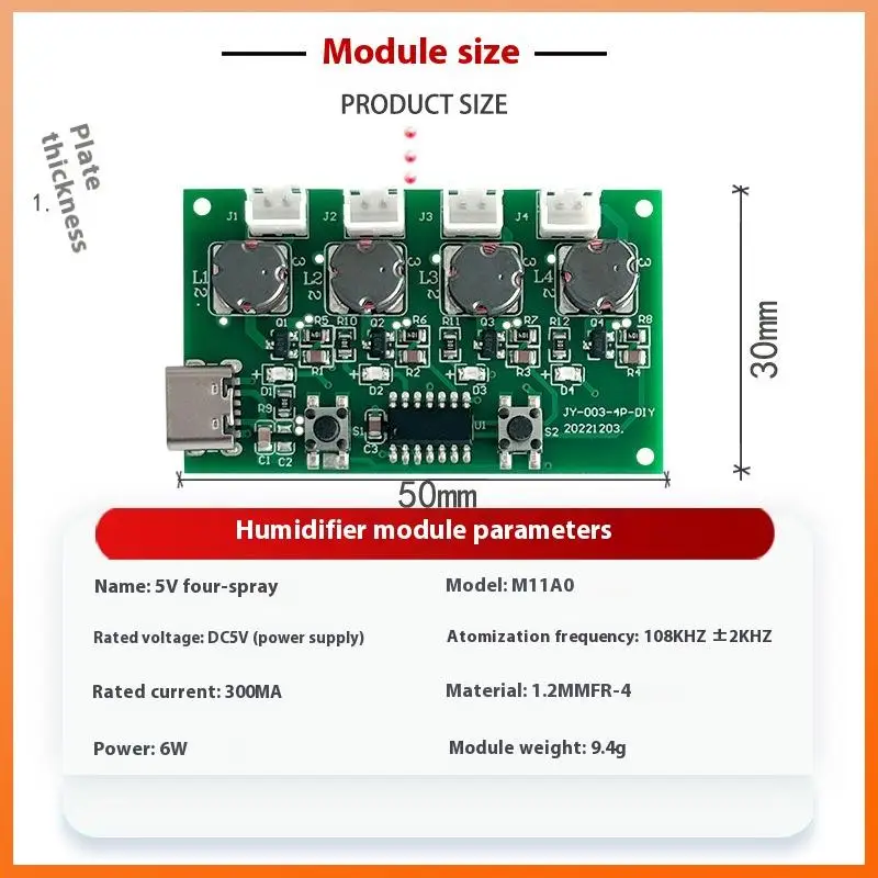 5Pcs/Set Four Spray Humidifier Type-C USB Mini Humidifier DIY Kits Mist Maker And Driver Circuit Board Atomizer Sheet With Stand image 2