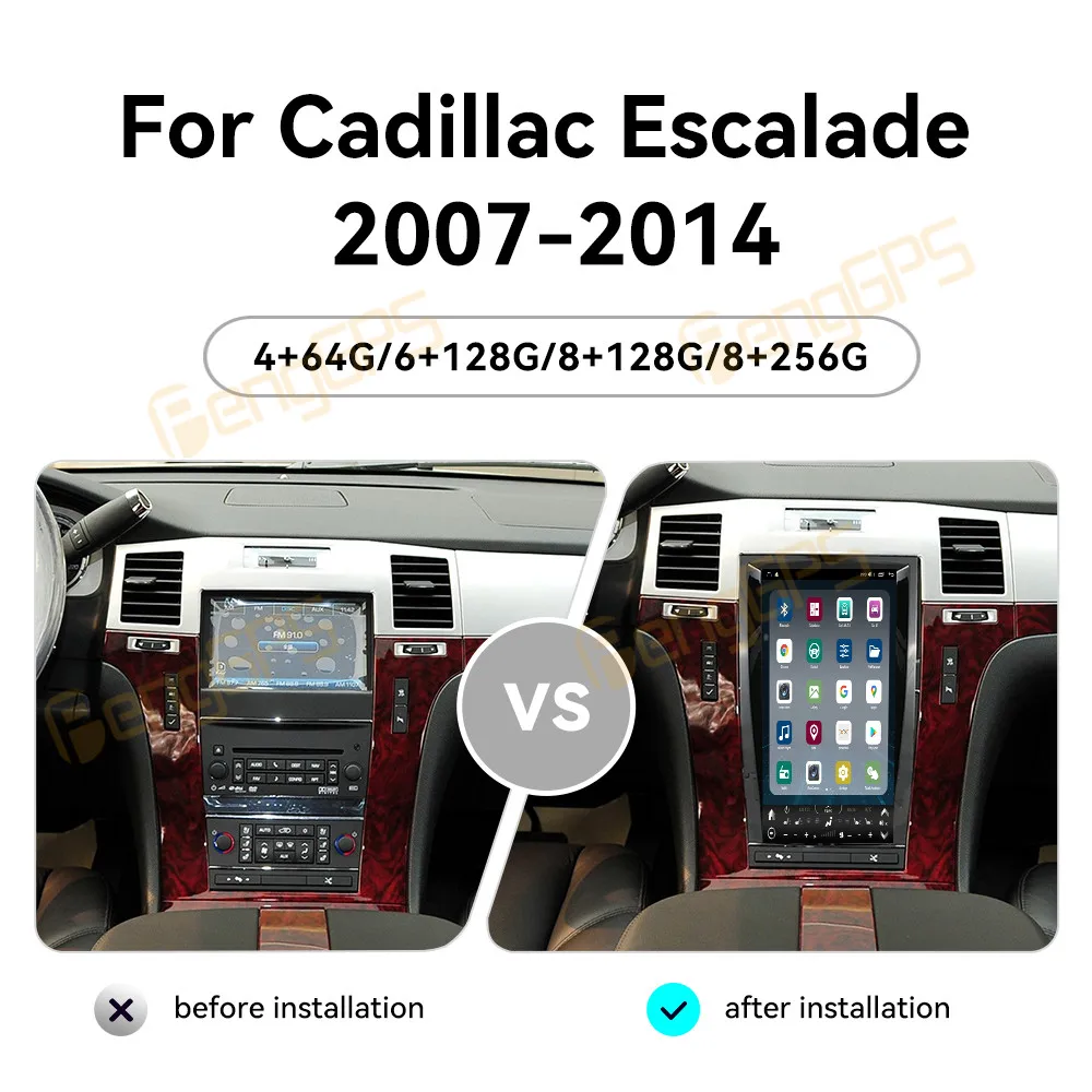 

13,6-дюймовый автомобильный радиоприемник CarPlay Android 14 для Cadillac Escalade 2007-2014, мультимедийный плеер с сенсорным экраном, GPS-навигация, головное устройство