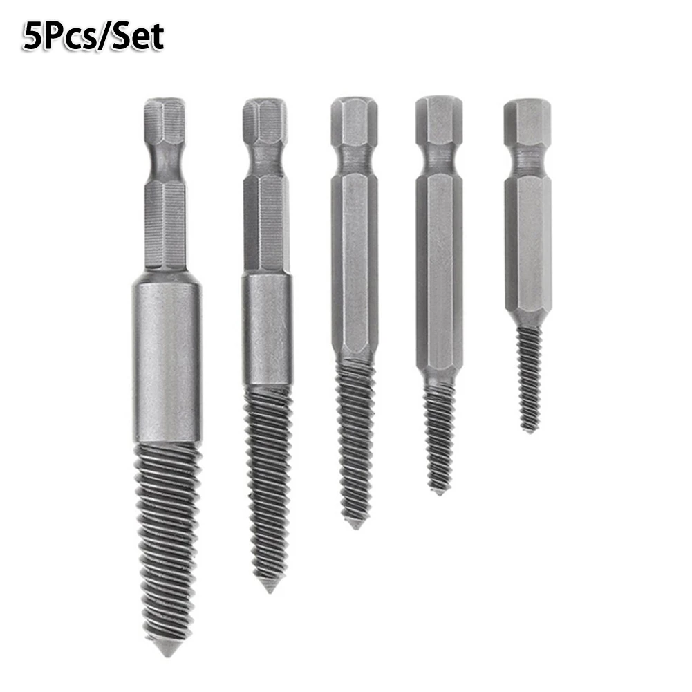 5Pcs Hexagonal Shank Broken Head Screw Power Tool Screw Extractor Broken Thread Extractor Thread Set