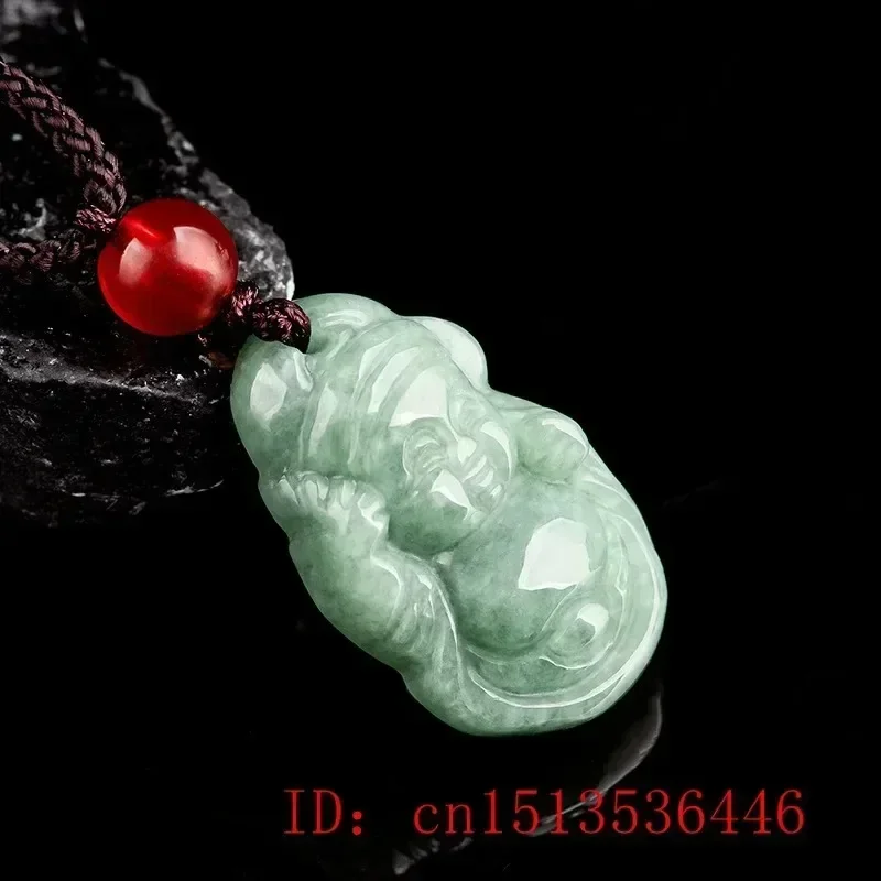 Burmese Green Jade Little God of Wealth Baby Pendant Natural Manjushri Necklace Designer Jadeite Man Real Fashion Jewelry Amulet